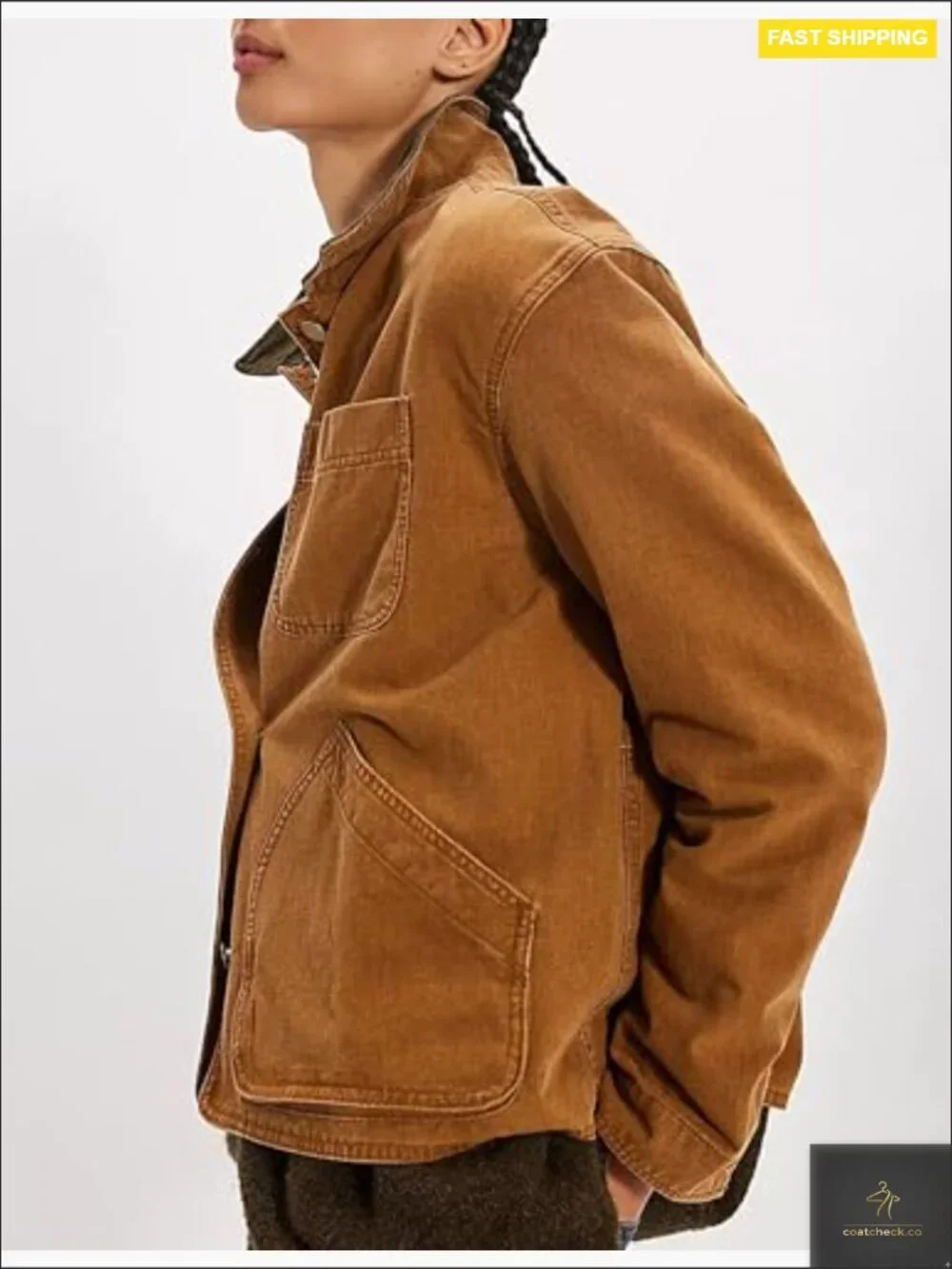 Oversized Barn Jacket Contrast Collar Button Down Casual Coat With Pockets